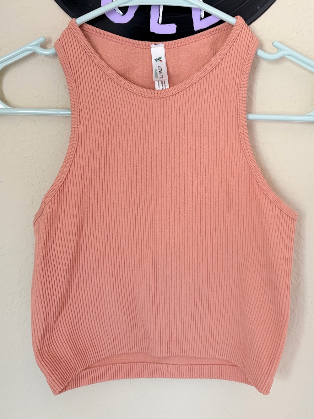 Love Tree Ribbed Cropped Tank Top - Peachy Coral